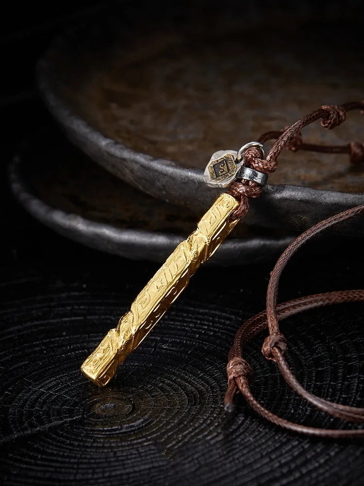 Handmade sterling silver men's necklace with 24K gold and gemstone inlay