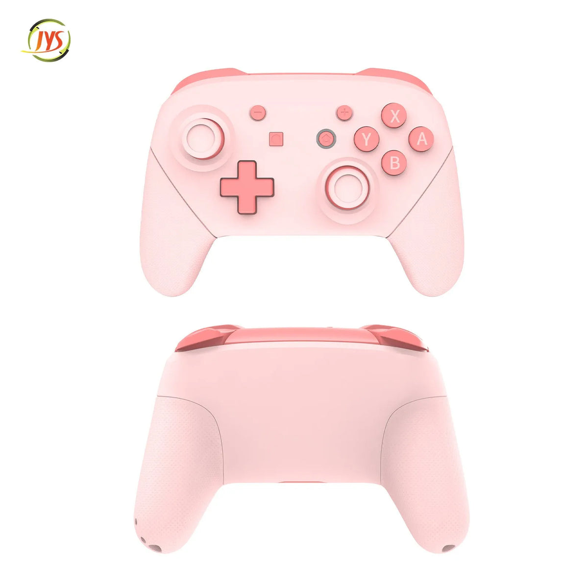 Wireless game controller in pink with USB charging cable, compatible with Switch PC Tesla