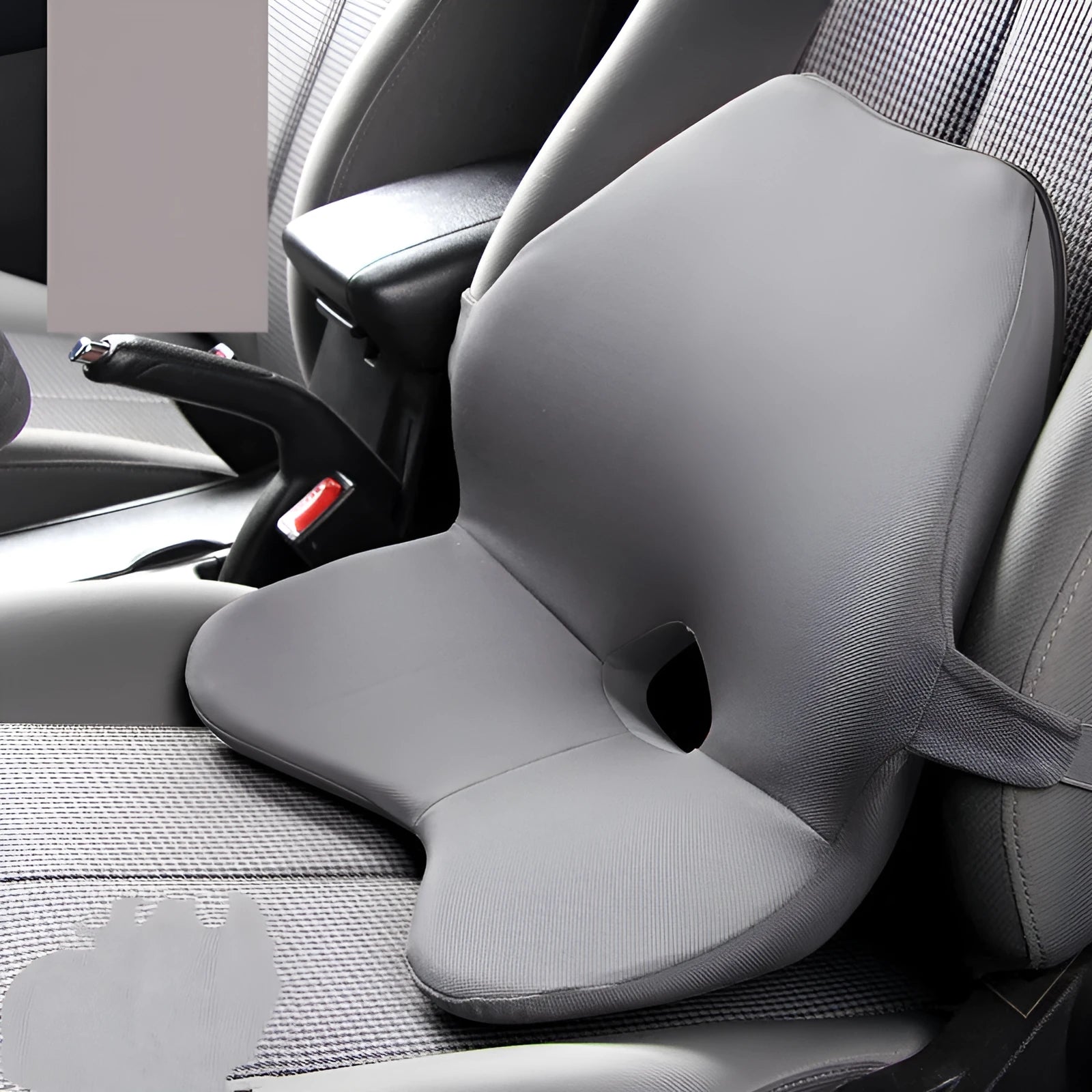 Car lumbar support cushion with memory foam, shown in beige colour, alongside a matching headrest option.