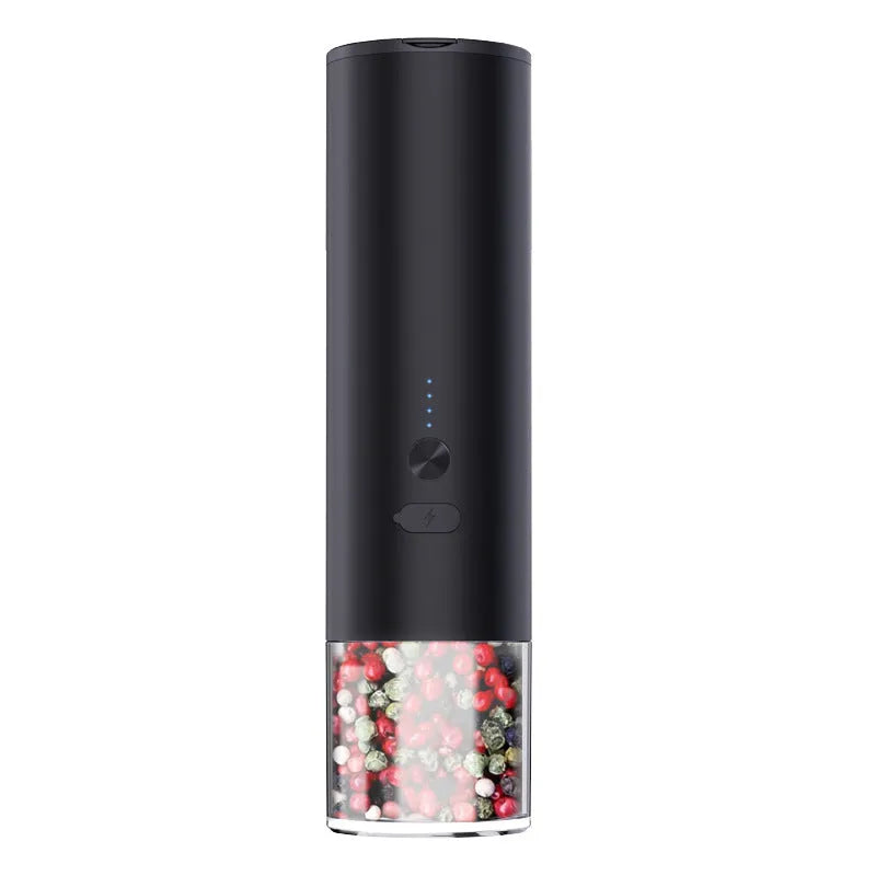 USB rechargeable electric salt and pepper grinder with clear glass jar and stainless steel top