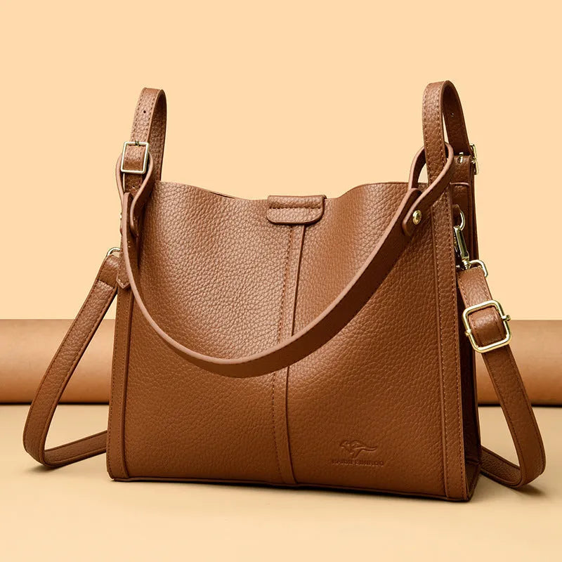 Retro-style ladies shoulder bag in soft PU material with internal organisers and single strap