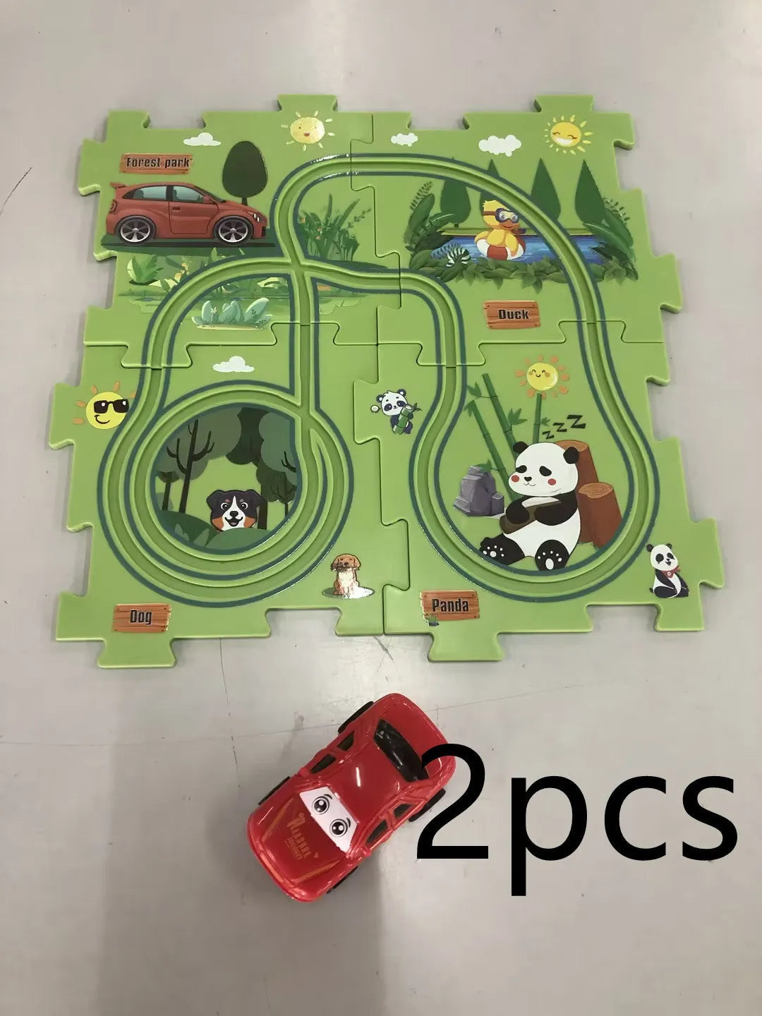 Children puzzle electric railroad speeder with DIY assembly track and automatic car, dinosaur theme