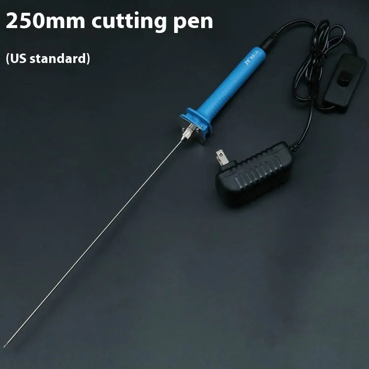 Blue plastic-handled electric heating cutter pen with heated tip for cutting foam and pearl cotton materials