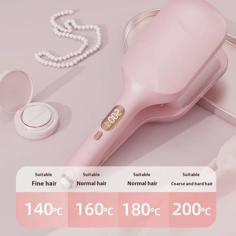 40mm large egg roll deep U LCD hair curler in light purple and pink with wired AC power