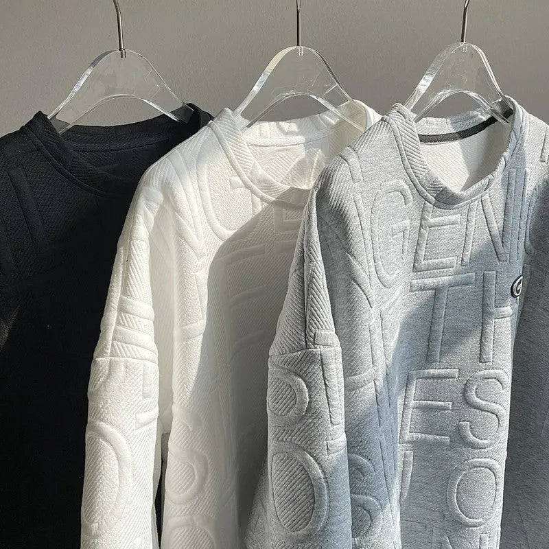Men's retro loose fit t-shirt with three-dimensional letter graphics in grey colour