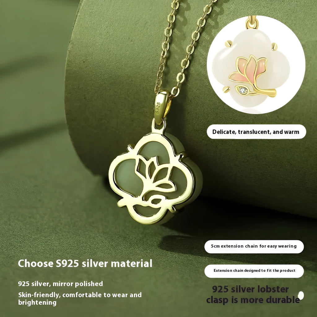 Magnolia jade jewellery set with sterling silver chain, matching bracelet and earrings in random jade colours