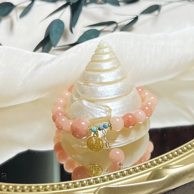 Adjustable pink natural stone bracelet for women with alloy clasp
