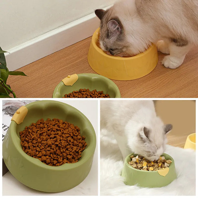 Green plastic flower-shaped double pet bowl for dog and cat food and water.