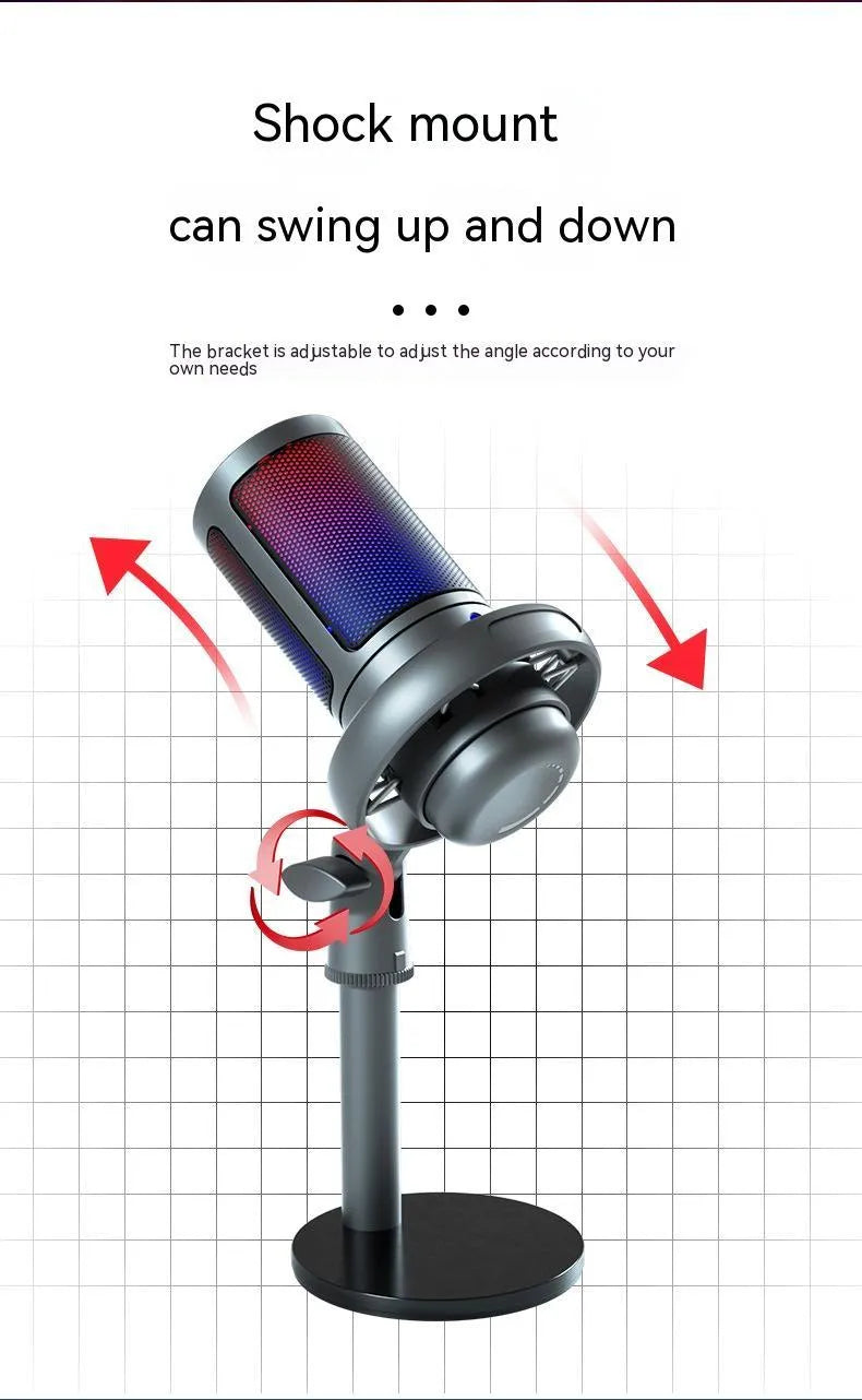 RGB condenser microphone for live broadcast with USB cable in black, white, or pink colours