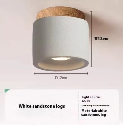 Cement Japanese-style ceiling lamp with white sandstone finish, 220V, for corridor and restaurant use