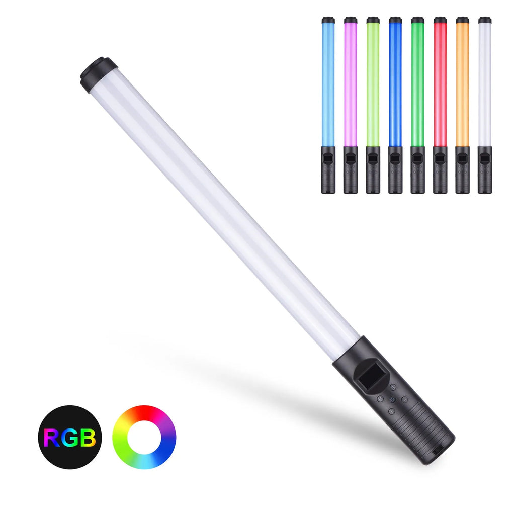 Handheld dual colour temperature LED photography light stick with adjustable brightness and RGB effects