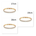 Single row 4mm round zircon bracelet on stainless steel box chain in gold finish
