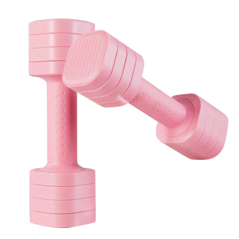 Set of pink detachable 5lb dumbbells for women's home fitness and slimming workouts.