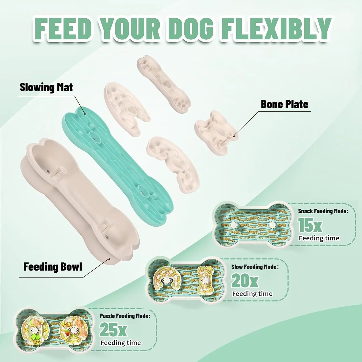 Large green three-tier slow feeder dog bowl with rotating puzzle trays and anti-slip suction cups.
