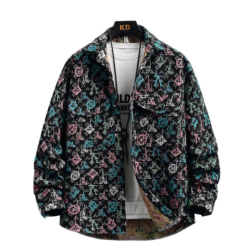 Personality brand casual lapel long sleeve shirt coat in a straight hem design, shown in a blue colour option.