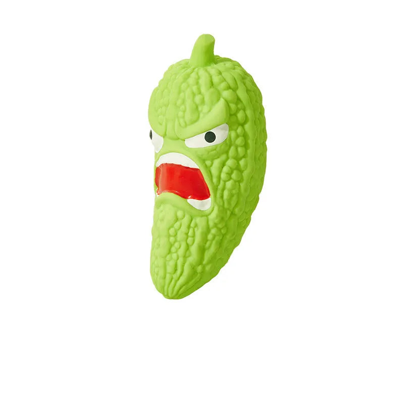Interactive dog chew toy with pet sounds in bitter gourd or chili shape for teeth grinding