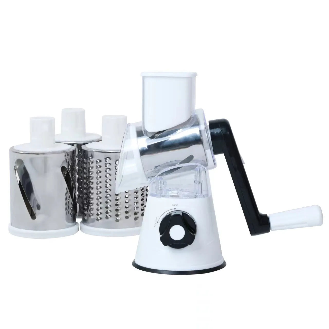 Blue vegetable chopper kitchen gadget with suction cup base for slicing potatoes and carrots