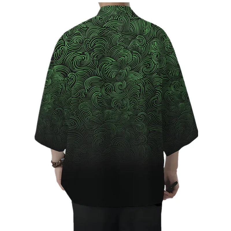 Men's loose 3D printed polyester cardigan coat with 3/4 sleeves, available in multiple colours and sizes up to 6XL