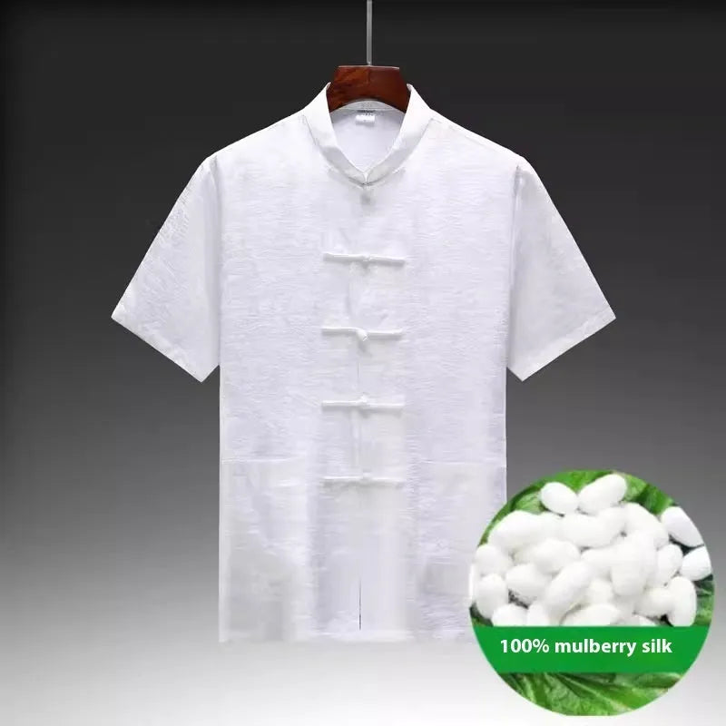 Mulberry silk Tang suit traditional Chinese jacket for men in light green colour
