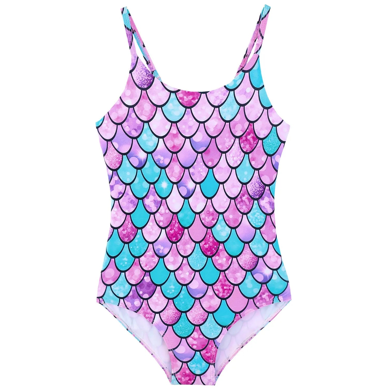 Children's mermaid style one-piece swimsuit in polyester with high elasticity, available in multiple colours and sizes 100-150cm