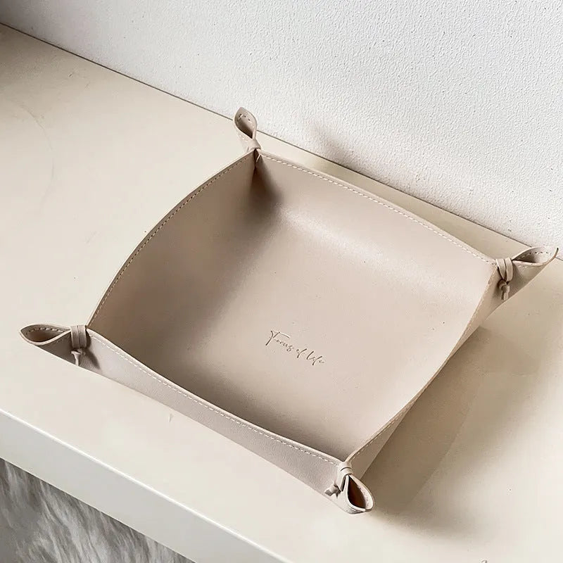 Leather storage tray with woven design, available in five colours and two sizes, 17.5x13x4.5cm and 18x22.5x4.5cm