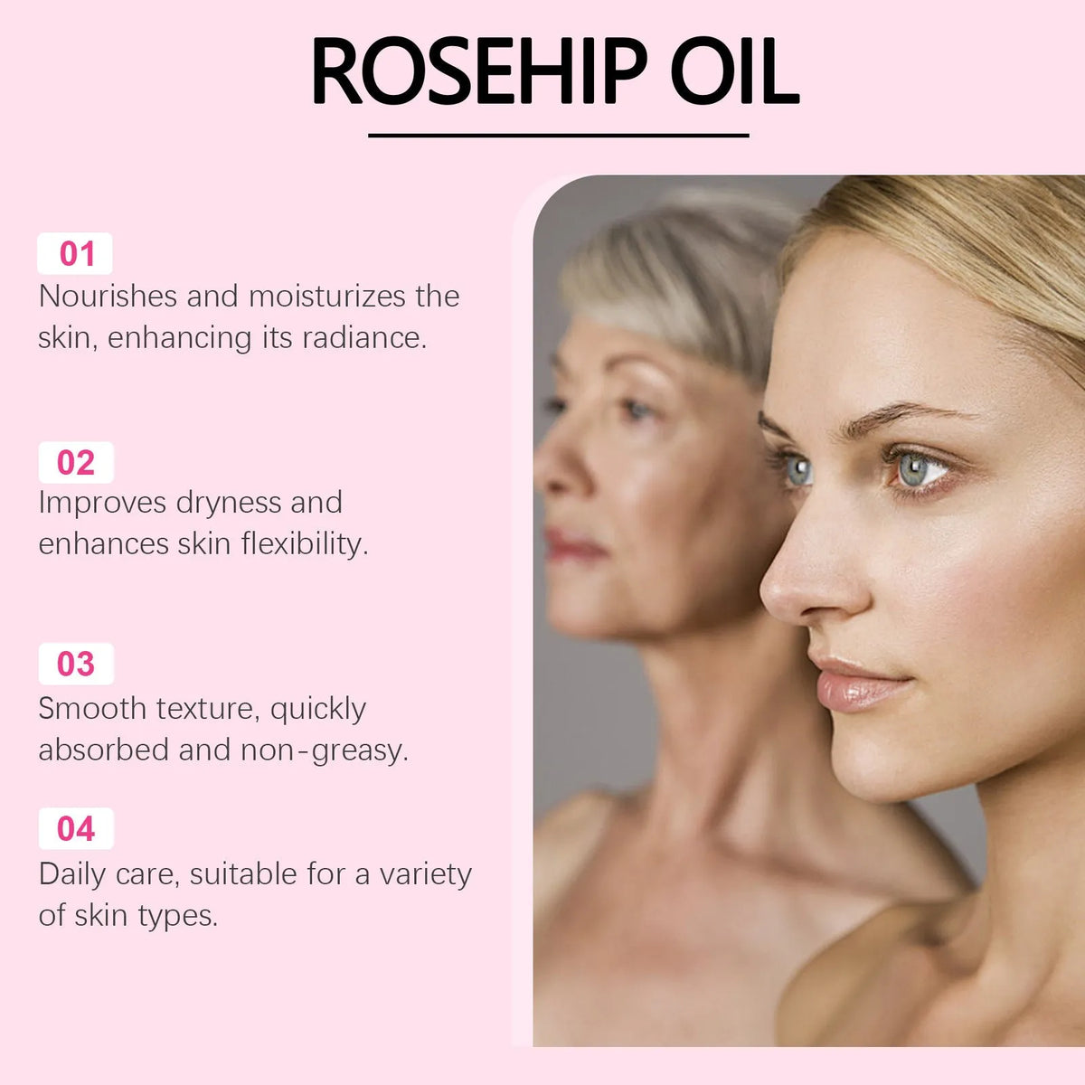Rose fruit seed facial oil 60ml bottle with rose hip oil and vitamin E for face care
