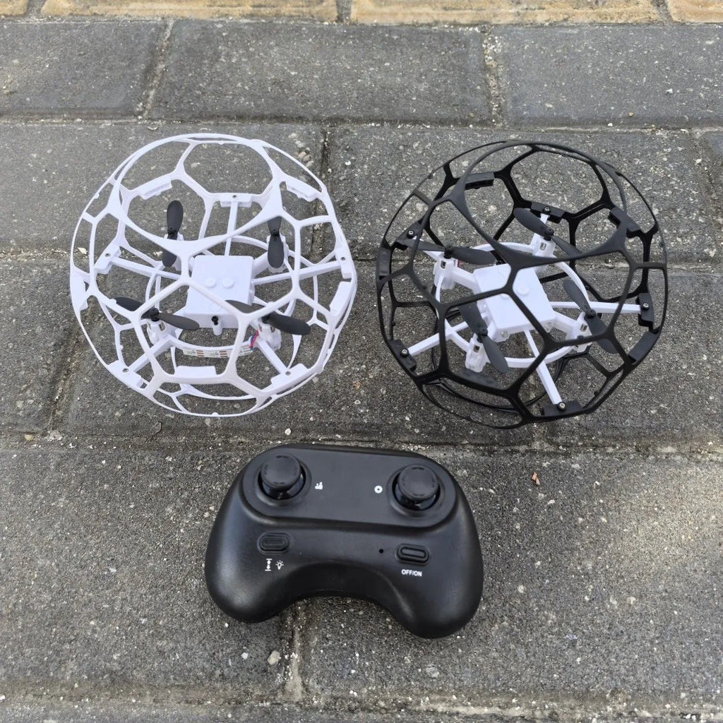 Hollow cup football UAV remote control education intelligent suspension toy in black plastic design