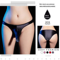 Men's low waist T-back underwear in shiny nylon fabric on a neutral background.