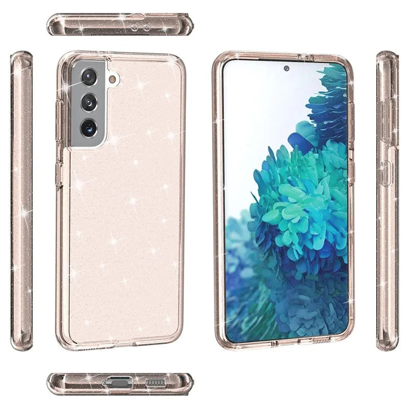 Samsung Galaxy drop-resistant phone case in flash white, TPU PC hard cover with shockproof anti-fingerprint design