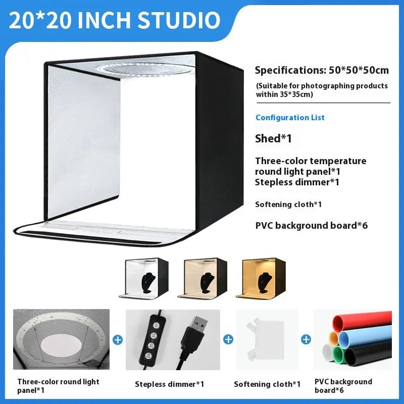50cm folding photo light box with metal frame and integrated USB lighting for product photography
