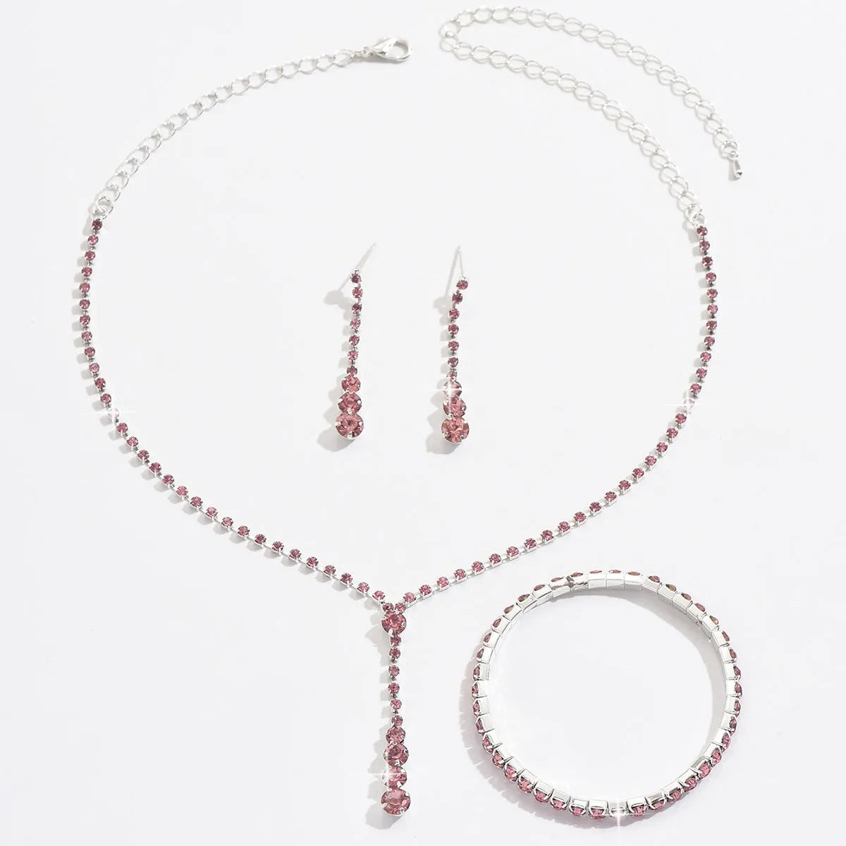 Women's wedding jewellery three-piece set with rhinestone heart pendants and snake bone chain
