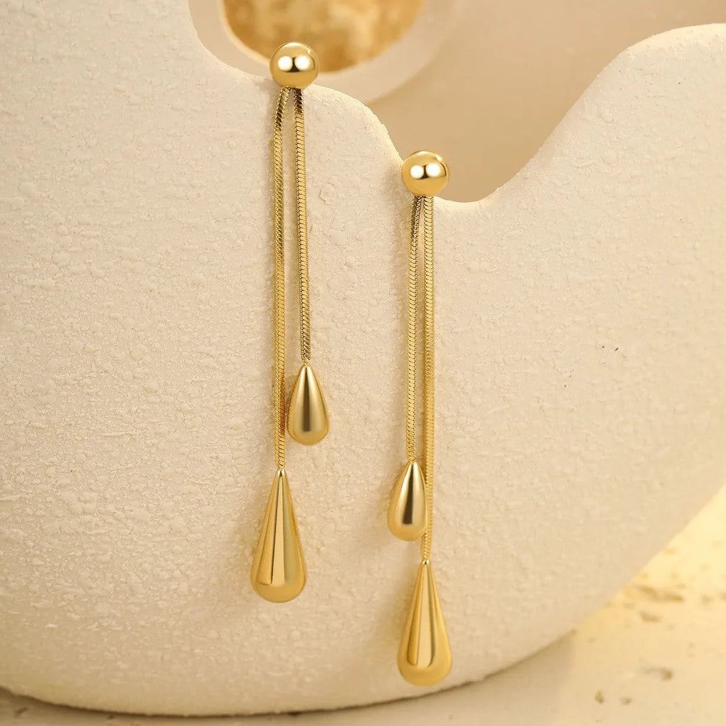 Tassel water drop earrings Y word chain geometric drop shape stainless steel 18K electroplated women