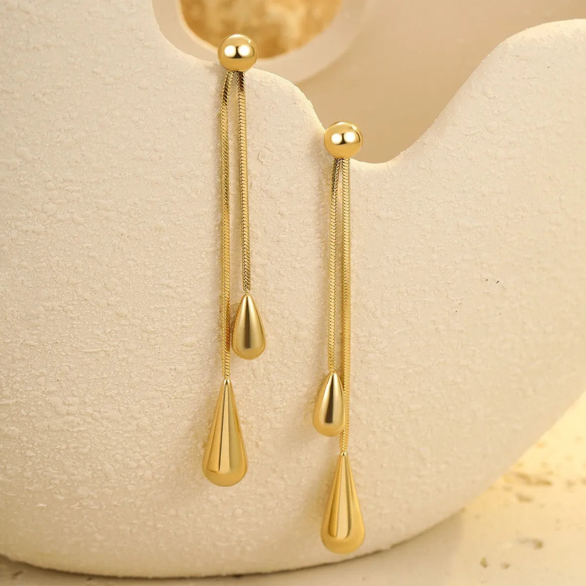 Tassel water drop earrings Y word chain geometric drop shape stainless steel 18K electroplated women
