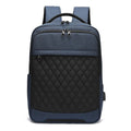 Men's solid colour Oxford cloth travel backpack with curved shoulder straps and diamond mesh detail
