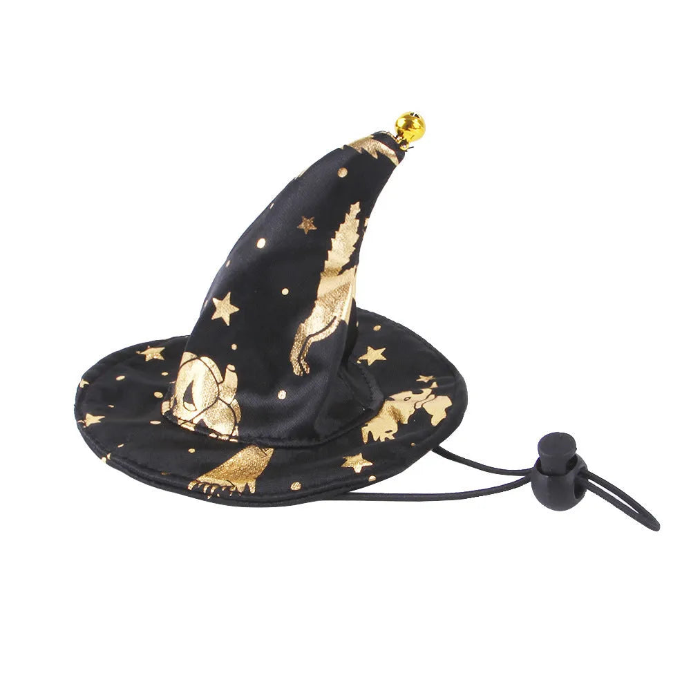 Halloween print wizard cloak suit for a pet dog or cat in cloth, with hat and cloak options in sizes S, M and L
