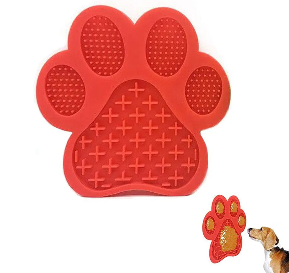 Blue silicone dog licking mat with bone texture and suction cups on the back