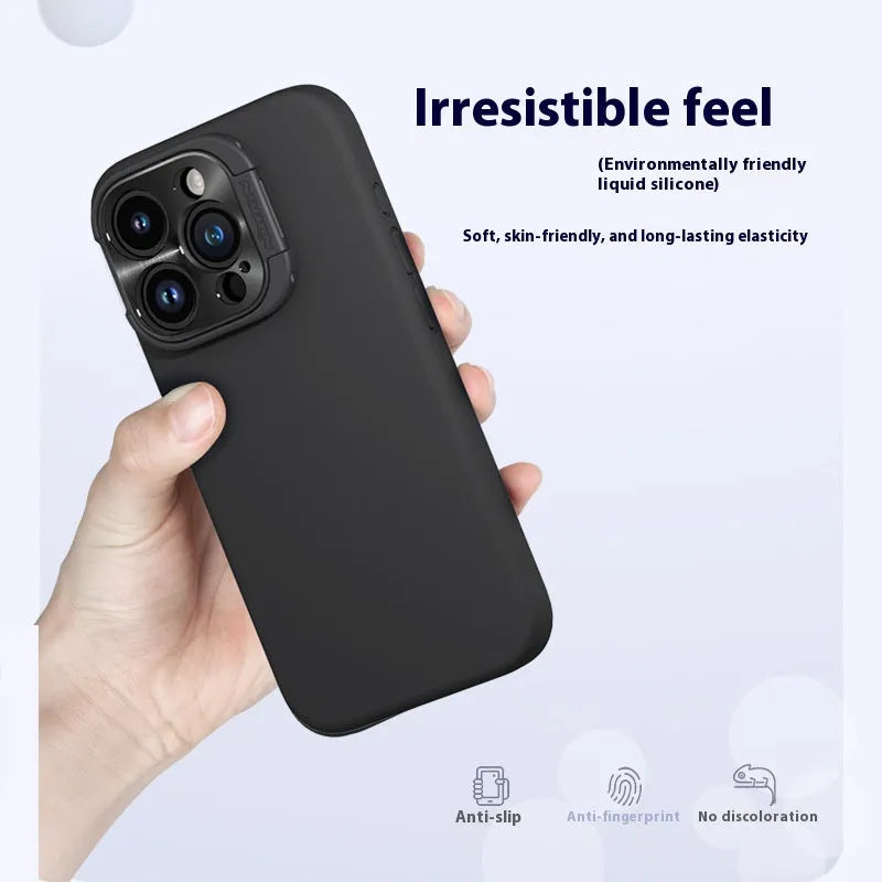 Liquid silicone magnetic phone case with invisible bracket in black for iPhone models
