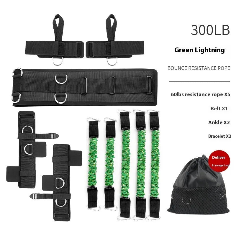 Chest expander elastic belt with TPE tube and red, blue, black, green colour sleeves indicating resistance level.