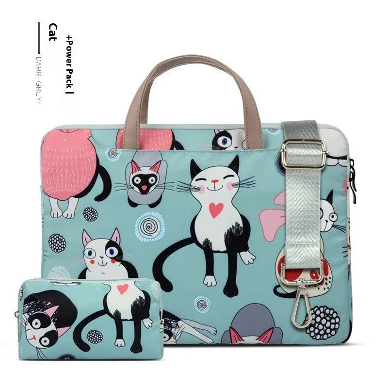 Cartoon animal print polyester laptop bag with Alien Cat pattern for 10 to 16 inch devices