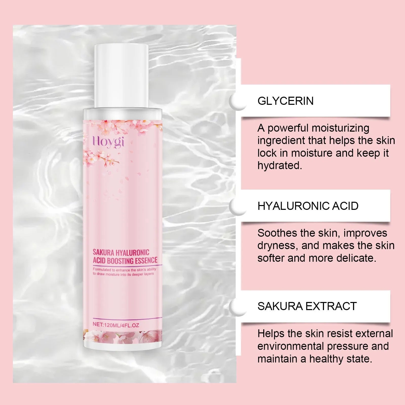 120ml bottle of Hyaluronic Acid Skin Moisturising Lotion with cherry blossom extract.
