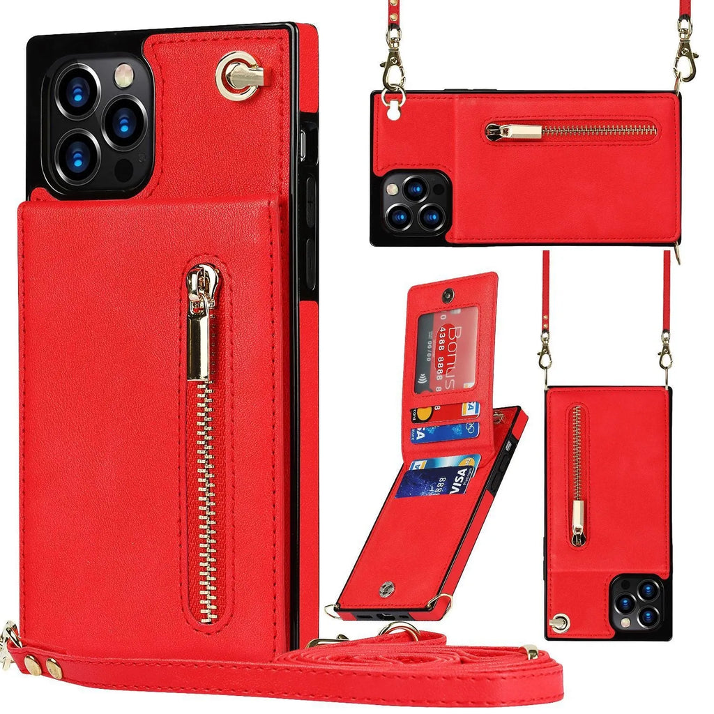 Black leather and TPU mobile phone case shown on a Samsung Galaxy S21 smartphone.