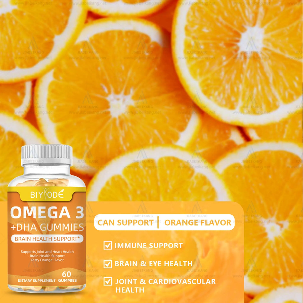 Bottle of 60 DHA algae oil gummies with custom label, plant-based omega-3 supplement