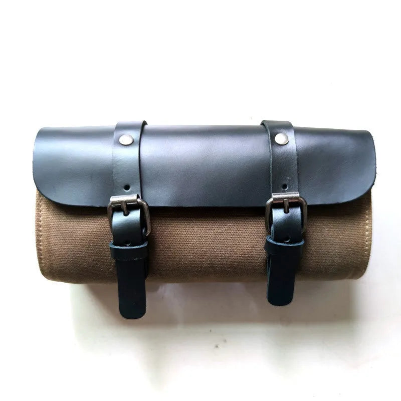 Knight cotton messenger bag in army green showing internal pockets and retro rivet details.