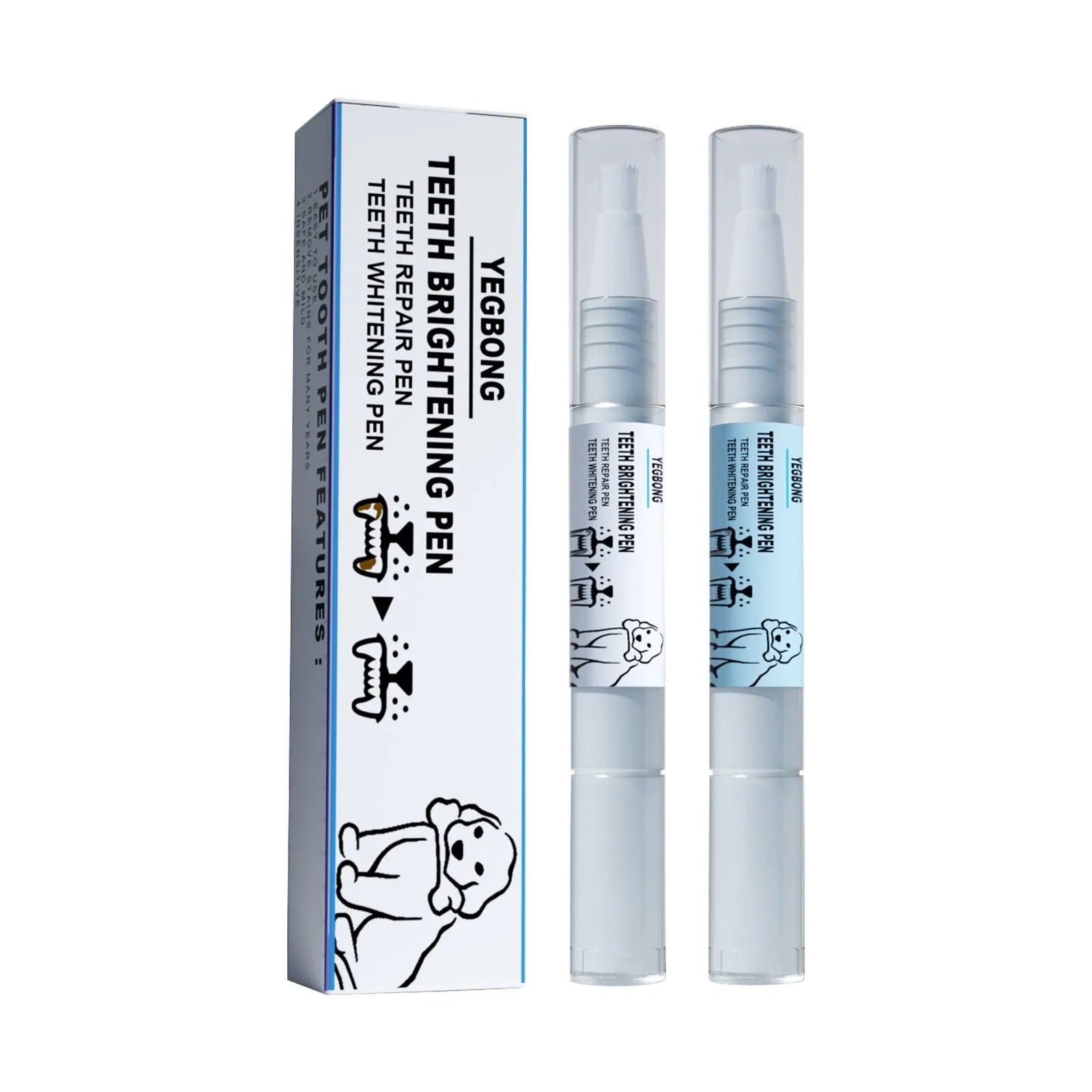 Pet teeth whitening pen set with applicator and dental brushes for dog and cat tartar removal