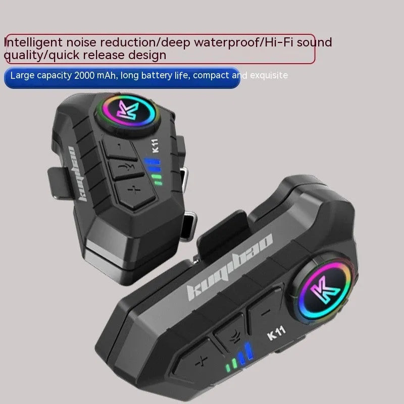 Black motorcycle helmet Bluetooth headset with microphone showing 85mm by 35mm dimensions