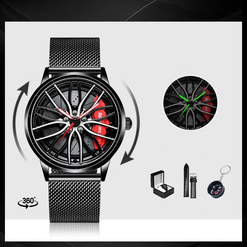 Skeleton Forged Caliper AMG488 men's watch with hollow dial, luminous pointer, alloy case, and stainless steel strap