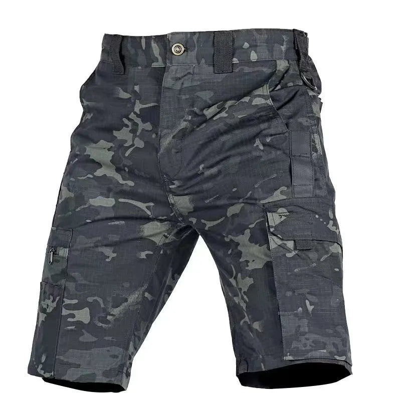 Beetle elastic waist camouflage shorts in tactical pattern with adjustable waistband