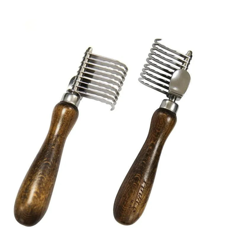 Walnut knot comb with stainless steel pins, wood colour, 15.2 x 4 cm pet grooming tool
