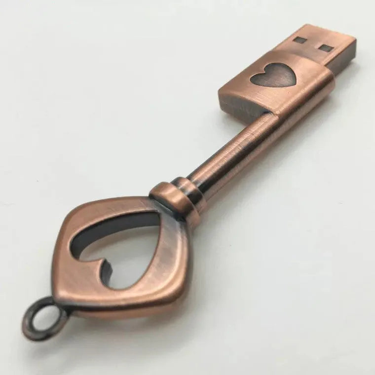 Heart shaped bronze key storage USB 2.0 pendant flash drive with metal shell