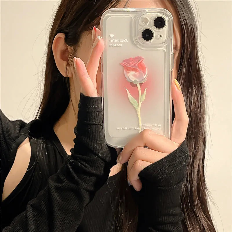 Tulip all-inclusive shockproof phone case for iPhone in gradient rose or tulip colour